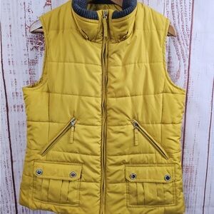 Large, Coldwater Creek Mustard Yellow Quilted Vest with Pockets